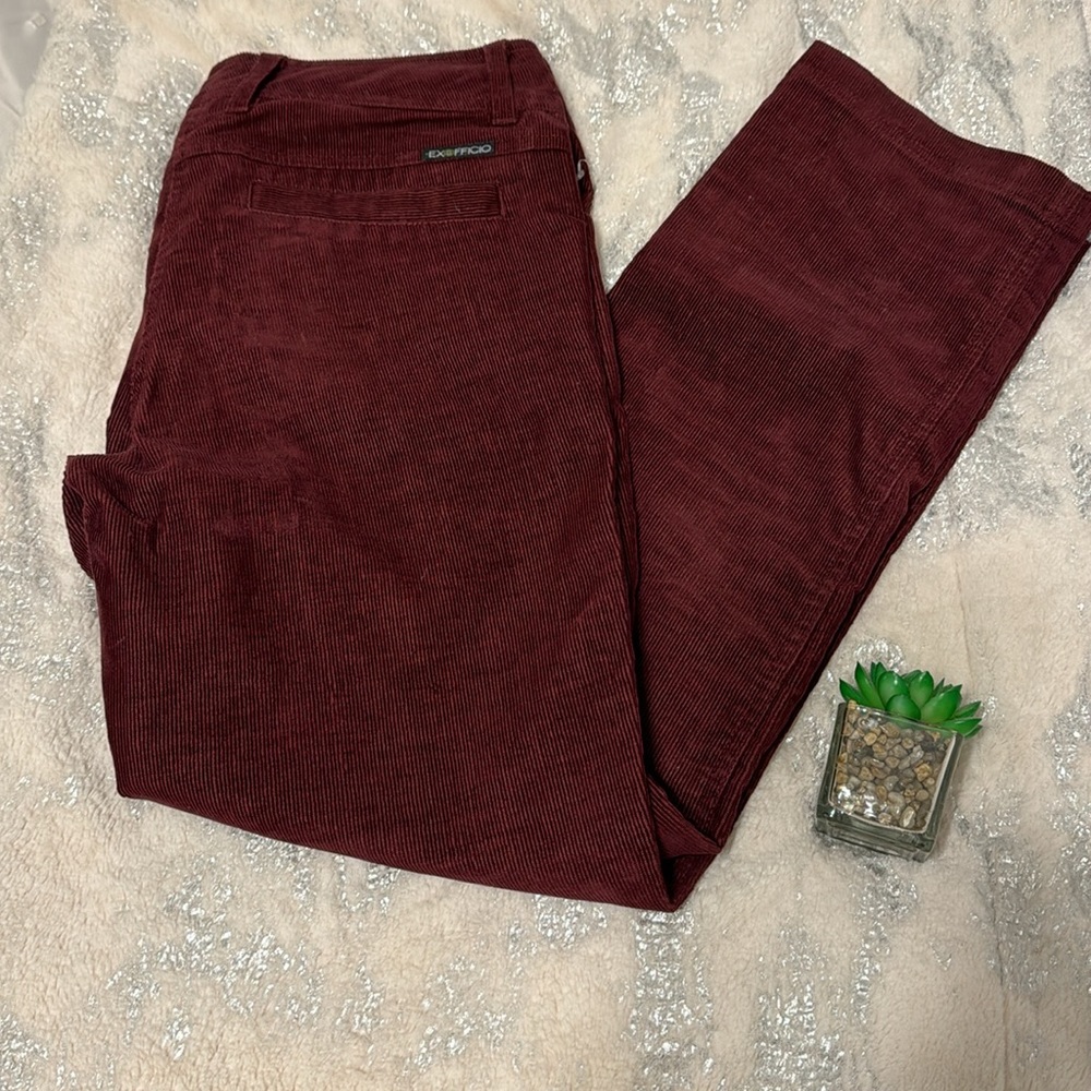 Exofficio, Brown/Burgundy Corduroy boot cut pants, New without tags, 8